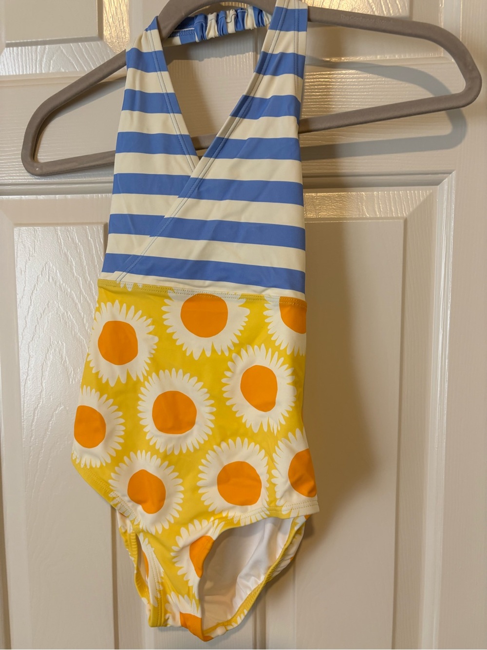 Hanna Andersson Blue & Yellow Striped Top Daisy One-Piece Swimsuit